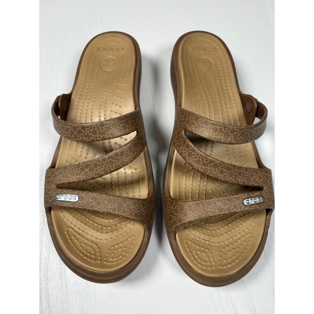 Crocs Disney Mickey Mouse Patricia Strappy Wedge Sandals Womens 8 Brown Bronze - Picture 3 of 13